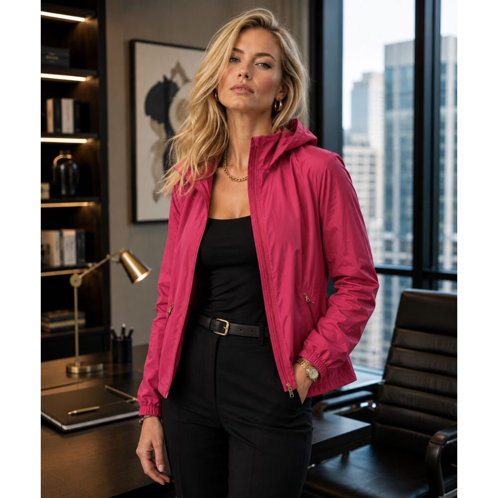 Chico’s Zenergy Women 2 12/14 Raspberry Hooded Jacket NWT Lightweight Stretch